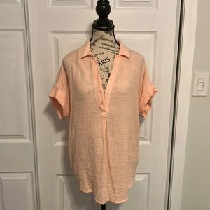 Peach crinkle 100% cotton lounge polo